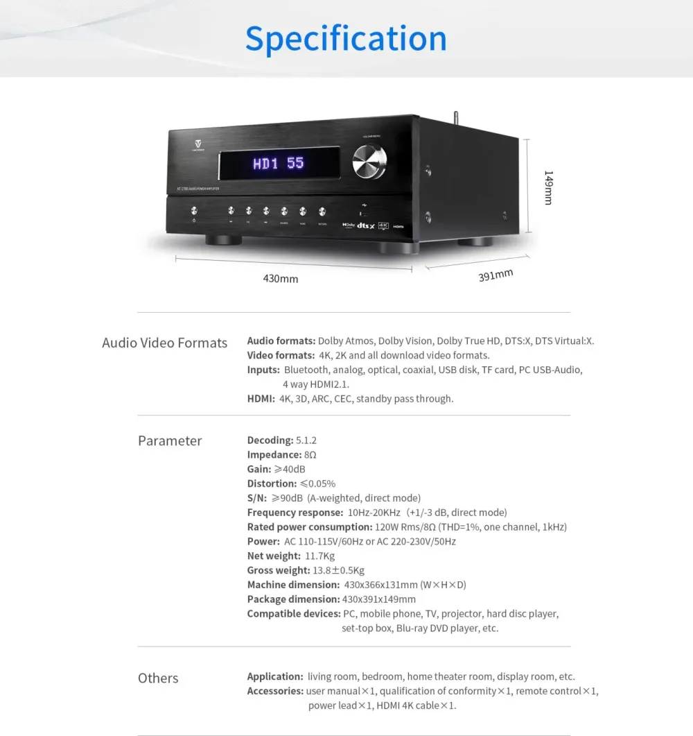 TONEWINNER AT-2700 BLACK AV RESĪVERIS / PASTIPRINĀTĀJS
