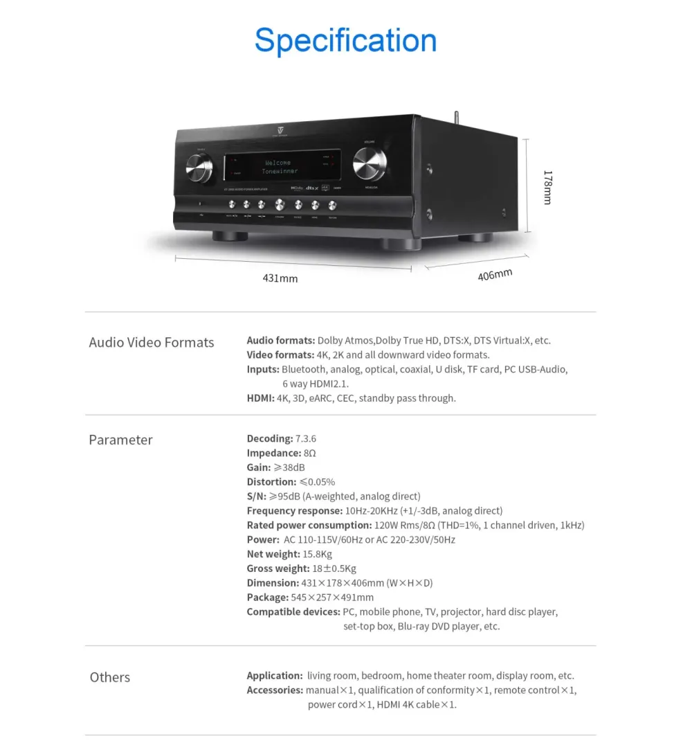 TONEWINNER AT-2900 BLACK AV RESĪVERIS / PASTIPRINĀTĀJS