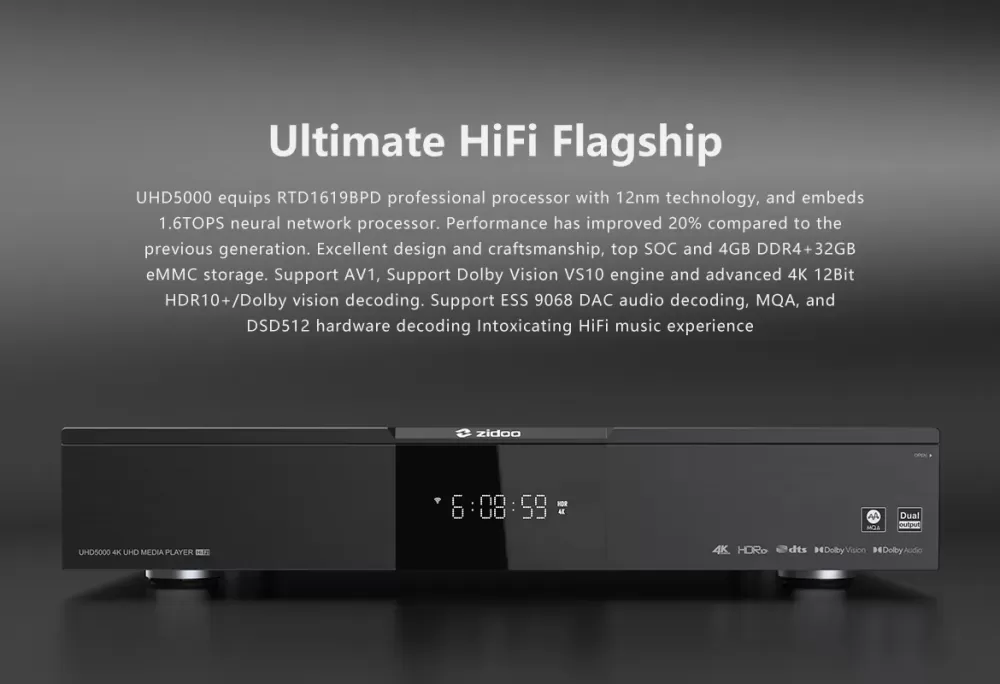 ZIDOO UHD5000 4K BLACK UHD MEDIA PLAYER / TĪKLA ATSKAŅOTĀJS