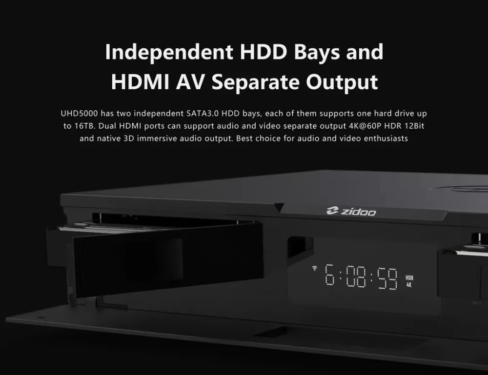 ZIDOO UHD5000 4K BLACK UHD MEDIA PLAYER / TĪKLA ATSKAŅOTĀJS