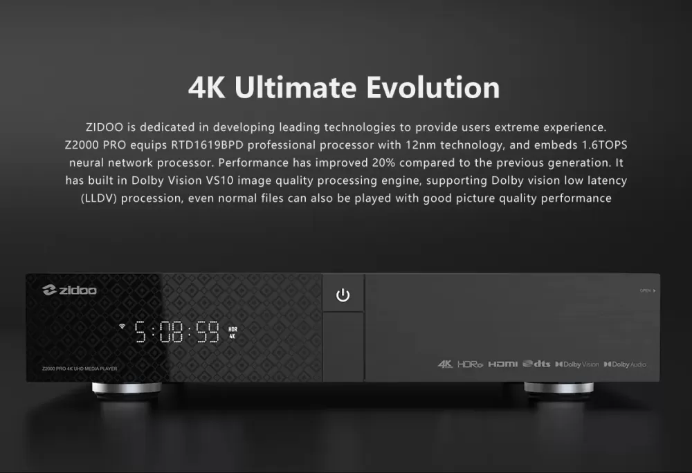 ZIDOO Z2000 PRO 4K BLACK UHD MEDIA PLAYER / TĪKLA ATSKAŅOTĀJS