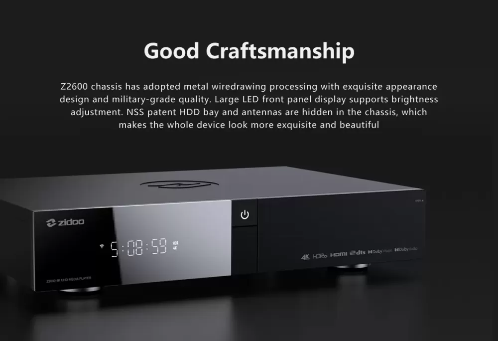 ZIDOO Z2600 4K BLACK UHD MEDIA PLAYER / TĪKLA ATSKAŅOTĀJS