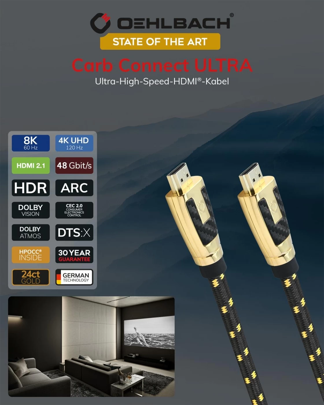 OEHLBACH Art. No. 11442 Carb Connect 2.1 Ultra Hi Speed 1.7m HDMI KABELIS