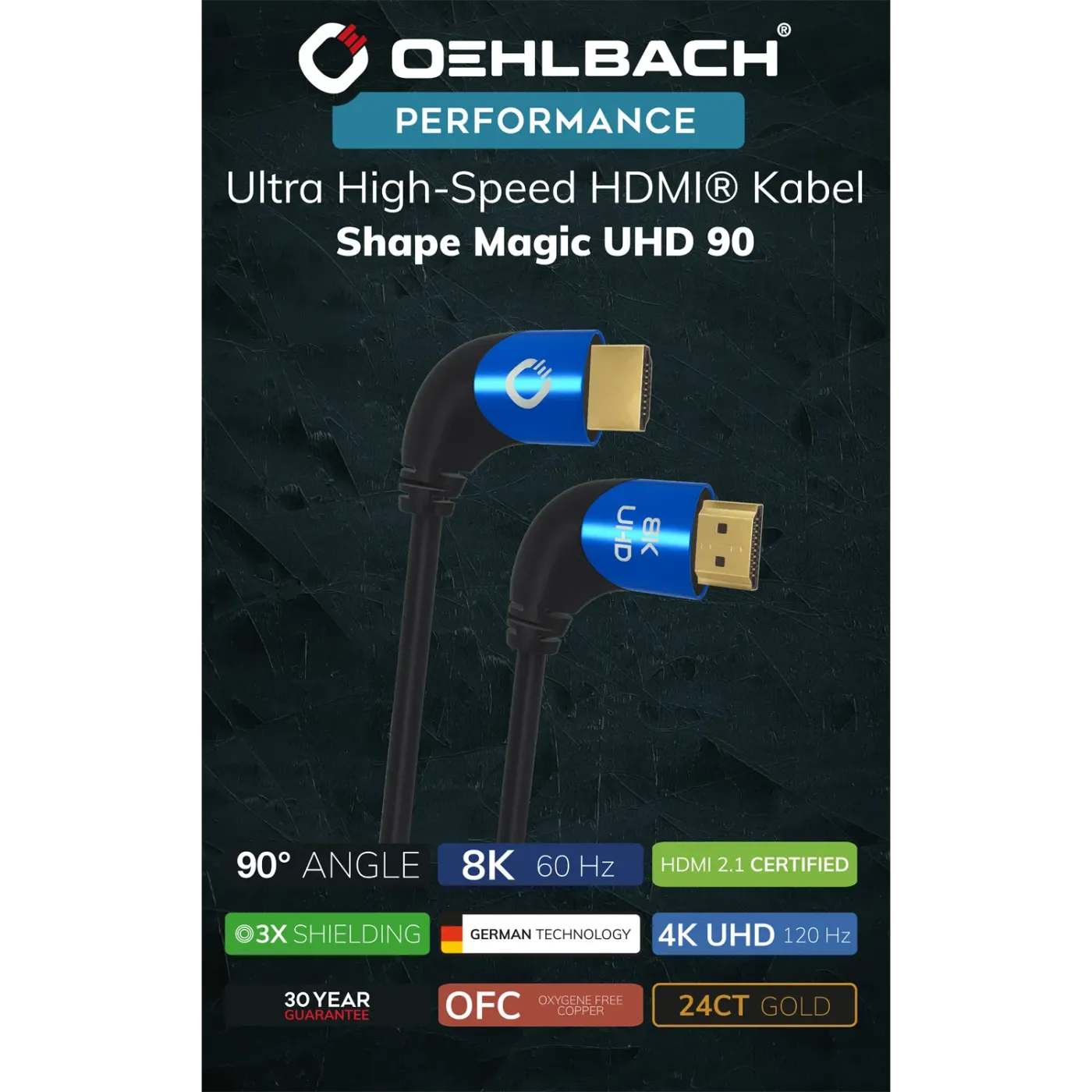 OEHLBACH Art. No. 42542 Shape Magic 90 UHD HDMI Cable 2.0m HDMI KABELIS