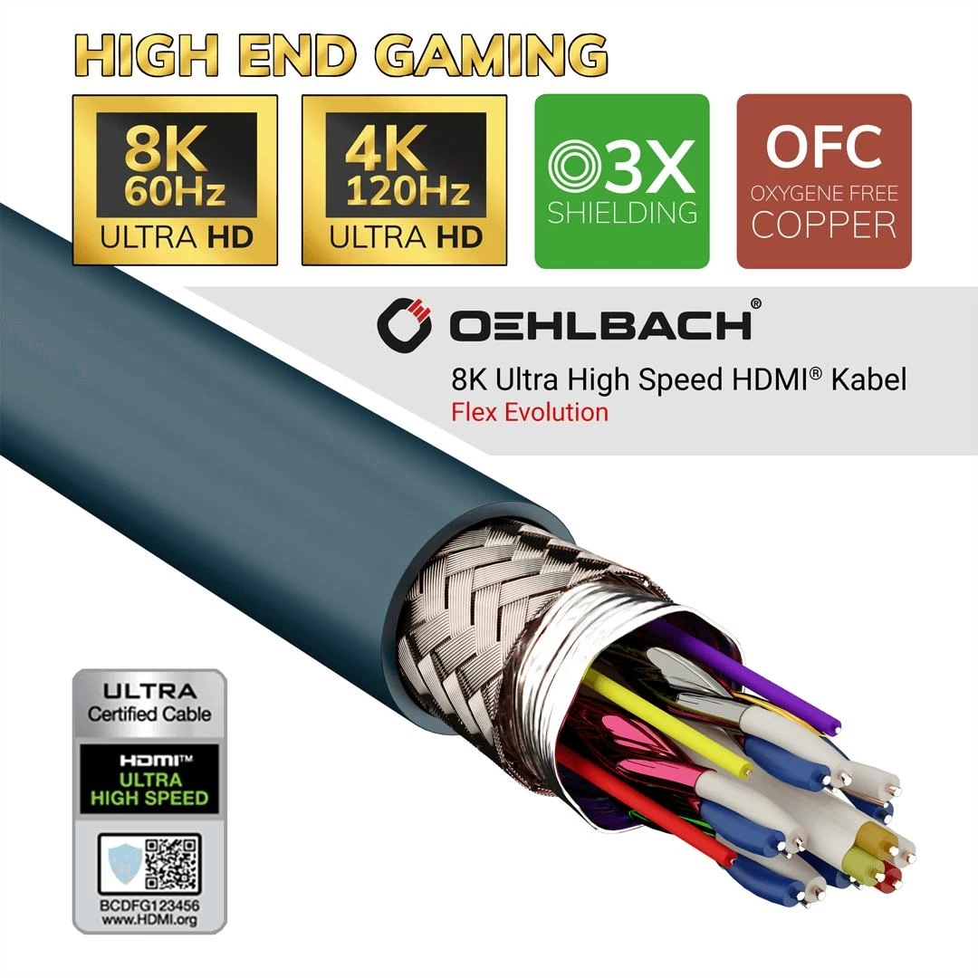 OEHLBACH Art. No. 92601 Flex Evolution 8K UHD High Speed 1.5m HDMI KABELIS