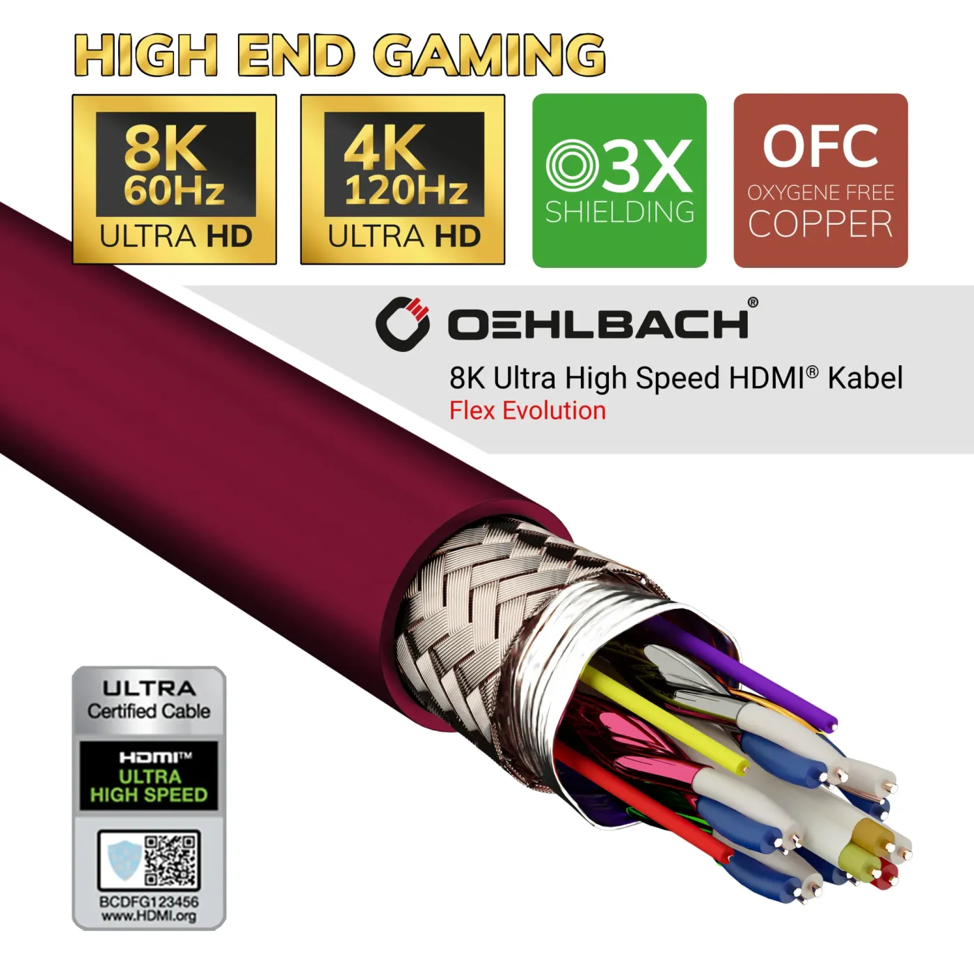 OEHLBACH Art. No. 92606 / 50 Years Edition Flex Evolution UHD 2m HDMI KABELIS