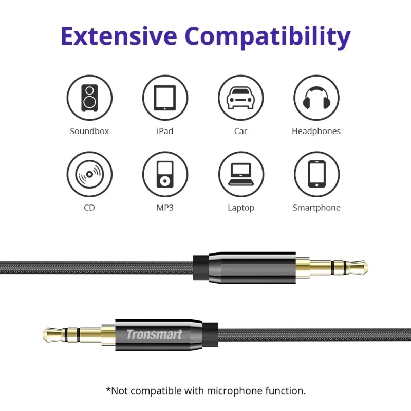 TRONSMART S3CD01 Black 3.5mm to 3.5mm Stereo Cable 1.2m 3.5mm to 2 RCA